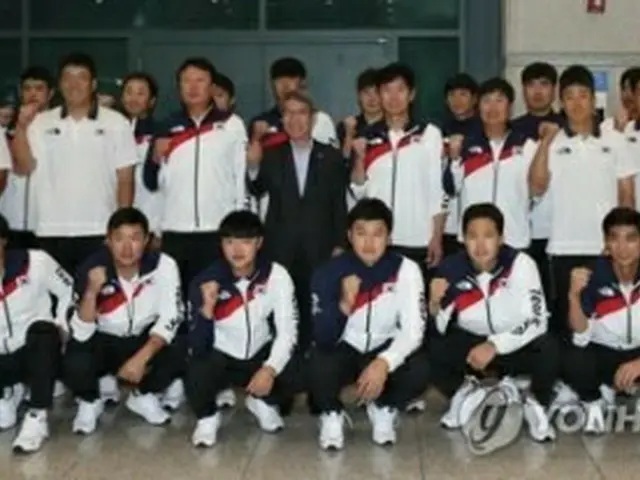 ジャカルタ・アジア大会で金メダルを獲得し帰国した野球韓国代表＝（聯合ニュース）