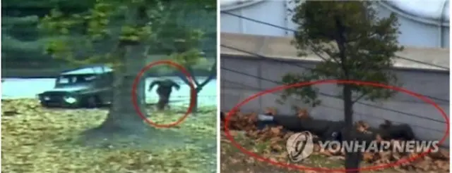 在韓国連軍司令部が公開した、呉氏が亡命する様子が映った監視カメラ映像（聯合ニュースＴＶ）＝（聯合ニュース）