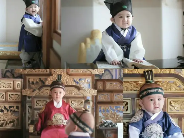 韓国KBSのバラエティ番組「スーパーマンが帰ってきた」に出演中でセム・ヘミントンの息子のベントリン君が満1歳の写真撮影に挑戦した。（写真提供:OSEN）