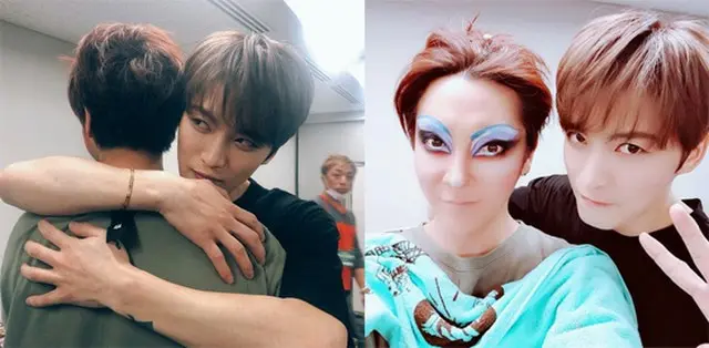 ジェジュン、「FNS歌謡祭」でユナク（SUPERNOVA）と再会！ハグ写真が話題に（ジェジュンとユナクのSNSより）