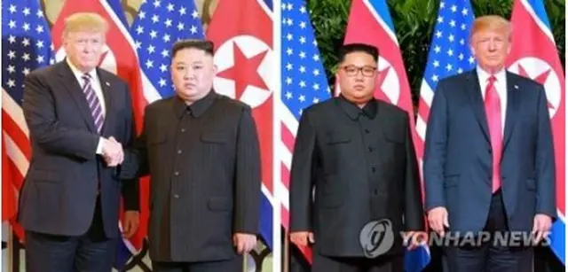 ２７日夜、ベトナムで約８カ月ぶりに再会した金委員長とトランプ大統領＝（朝鮮中央通信＝聯合ニュース）