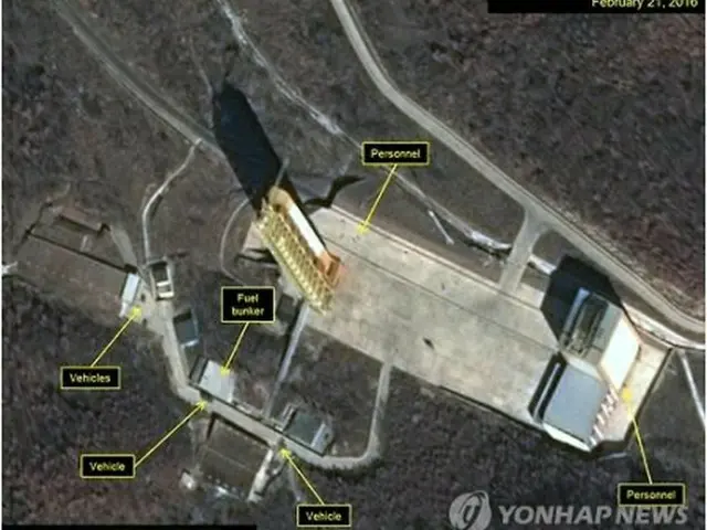 東倉里ミサイル発射場を撮影した衛星写真（エアバス・ディフェンス・アンド・スペースと38ノース提供）＝（聯合ニュース）