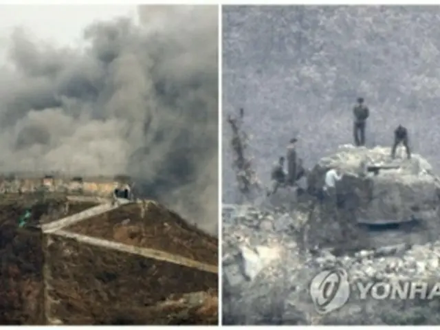 韓国（左）と北朝鮮（右）が昨年行ったＧＰ撤去の様子（資料写真）＝（聯合ニュース）