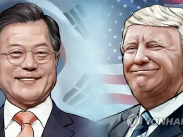 日本を訪問中の文在寅大統領（左）とトランプ大統領が２９日に日本を出発し、韓国に向かう（イラスト）＝（聯合ニュース）
