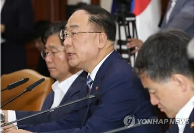 経済活力対策会議で発言する洪楠基氏＝17日、ソウル（聯合ニュース）