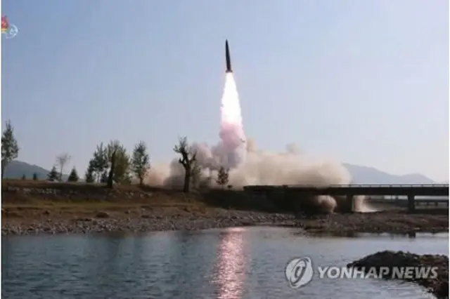 ５月９日に北朝鮮が発射したミサイル＝（朝鮮中央テレビ＝聯合ニュース）《転載・転用禁止》