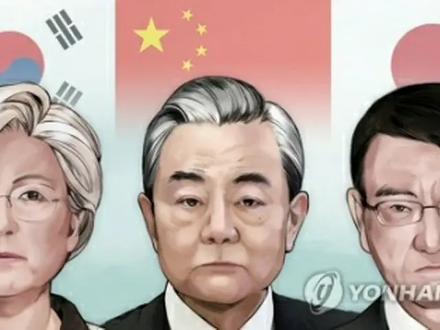 韓日中外相会談が２１日、中国・北京で開かれる（イラスト）＝（聯合ニュース）