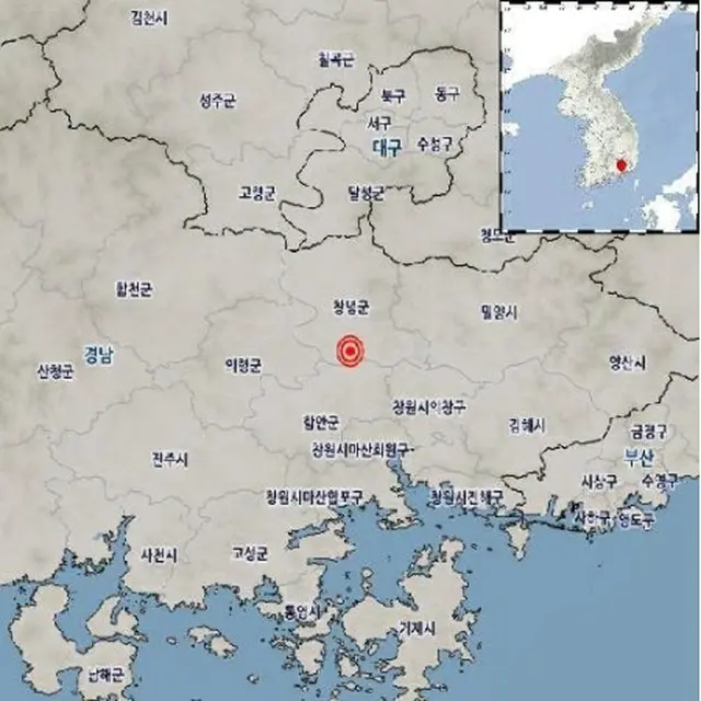 昌寧郡でＭ３．４の地震が発生した（気象庁提供）＝（聯合ニュース）≪転載・転用禁止≫
