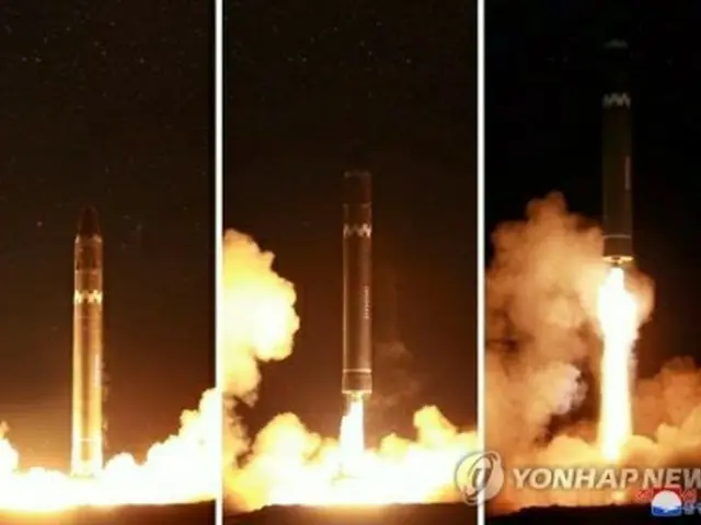 北朝鮮の朝鮮中央通信は２０１７年１１月２９日、大陸間弾道ミサイル（ＩＣＢＭ）「火星１５」の発射実験に成功したと報じた＝（朝鮮中央通信＝聯合ニュース）≪転載・転用禁止≫