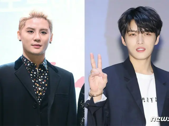韓国歌手キム・ジェジュン（JYJ/写真右）がキム・ジュンス（JYJ/写真左）にエールを送って話題になっている。（写真提供:news1）