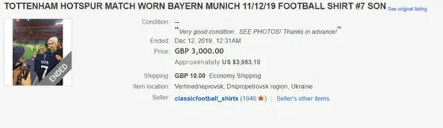 ソン・フンミンが贈ったユニフォーム、約45万円で転売か（画像:news1）
