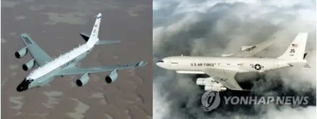 先週末から相次いで朝鮮半島上空を飛行している米空軍の偵察機ＲＣ１３５Ｗ（左）とＥ８Ｃ（米空軍提供）＝（聯合ニュース）≪転載・転用禁止≫