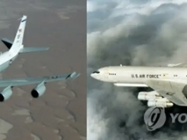 先週末から相次いで朝鮮半島上空を飛行している米空軍の偵察機ＲＣ１３５Ｗ（左）とＥ８Ｃ（米空軍提供）＝（聯合ニュース）≪転載・転用禁止≫