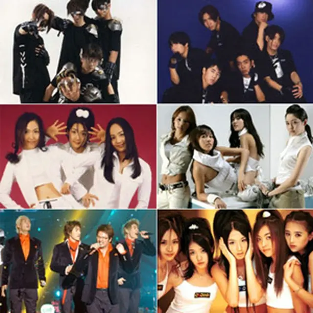 写真左側＝上からH.O.T.、S.E.S.、god<br>写真右側＝上からSechs Kies、Fin.K.L、Baby V.O.X