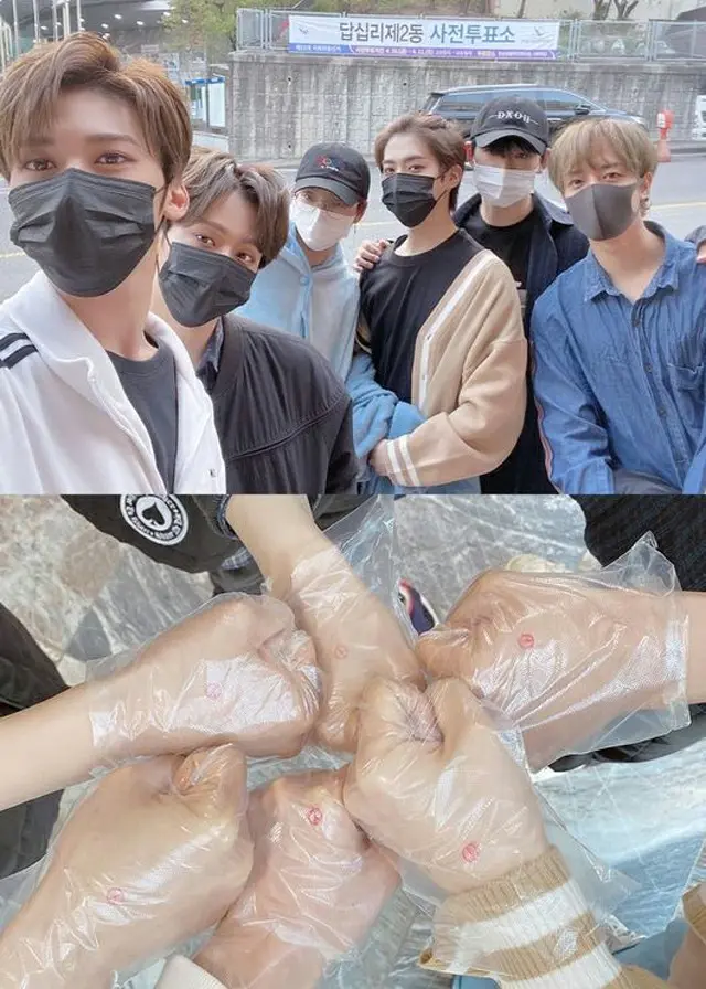 「ONEUS」、マスク＆手袋着用で事前投票認証ショット…「一緒に投票」ファンに促す（提供:OSEN）