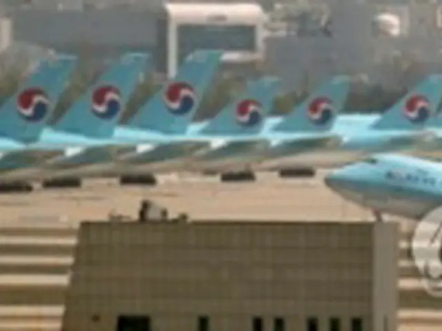 仁川国際空港の駐機場に並ぶ大韓航空の旅客機＝２４日、仁川（聯合ニュース）
