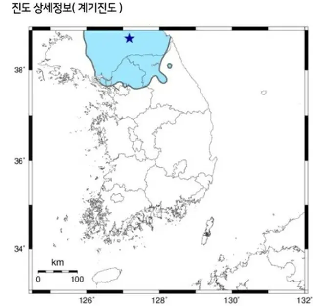 北朝鮮の江原道平康郡でＭ３．８の地震が発生した（気象庁提供）＝（聯合ニュース）≪転載・転用禁止≫