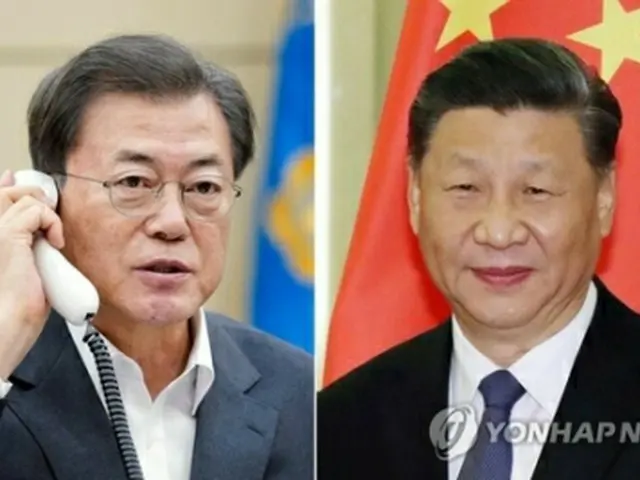 韓国の文在寅（ムン・ジェイン）大統領（左）と中国の習近平国家主席（韓国大統領提供）＝（聯合ニュース）≪転載・転用禁止≫