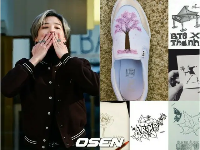 カスタムシューズを公開した「BTS(防弾少年団)」JIMINが、絵の実力まで全世界のファンの間で話題になっている。(提供:OSEN)