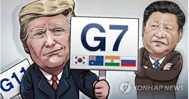 トランプ大統領はＧ７首脳会議に韓国やオーストラリア、ロシア、インドを招待する意向を表明した（イラスト）＝（聯合ニュース）