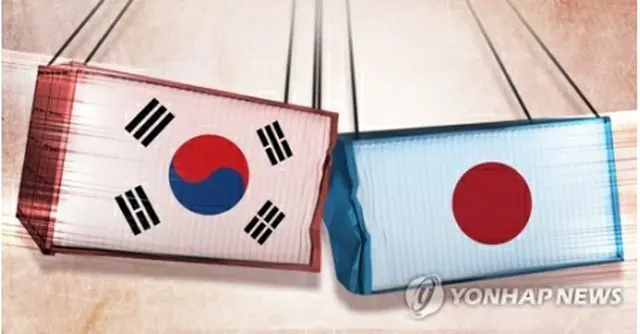 日本による対韓輸出規制強化から間もなく１年になる（イラスト）＝（聯合ニュース）