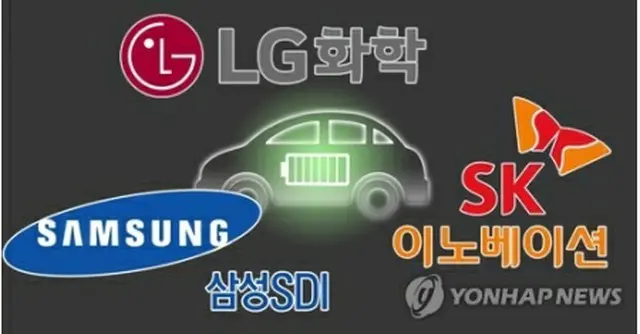 ＥＶ用バッテリー市場でＬＧ化学とサムスンＳＤＩ、ＳＫイノベーションの存在感が増している（イラスト）＝（聯合ニュース）
