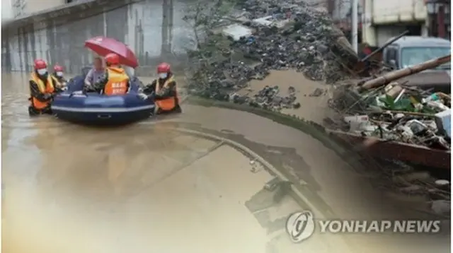記録的な大雨により日本や中国は大きな被害を受けた（コラージュ）＝（聯合ニュースＴＶ）