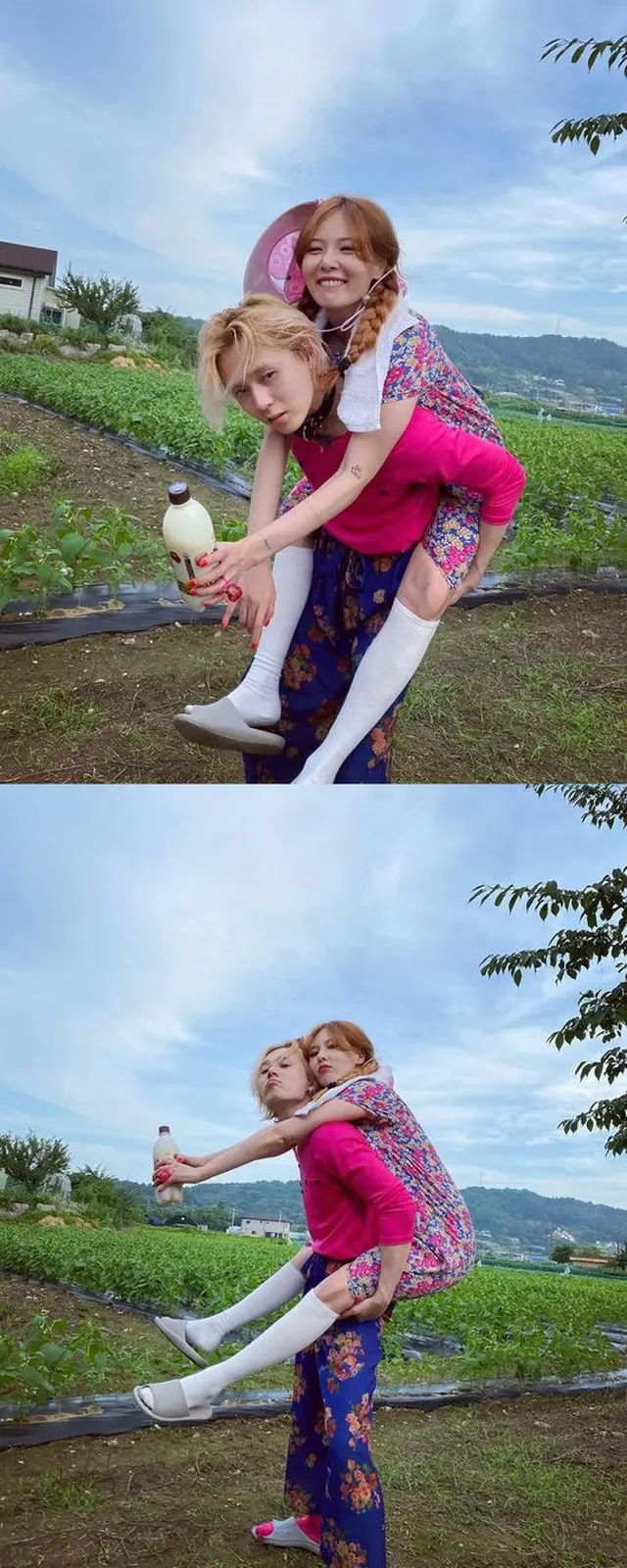 “おんぶ”ヒョナ＆DAWN、リアルカップルのグラビアのような日常（提供:OSEN）
