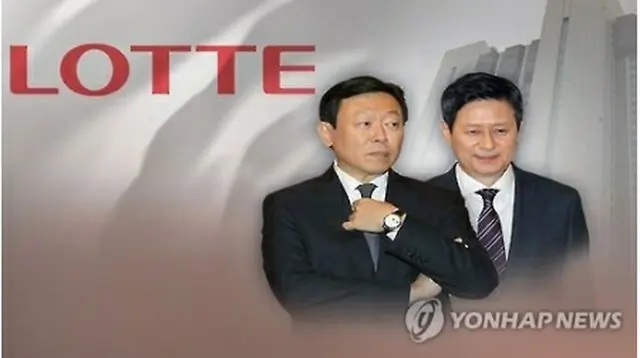 辛東主氏（右）と辛東彬氏（コラージュ）＝（聯合ニュースＴＶ）
