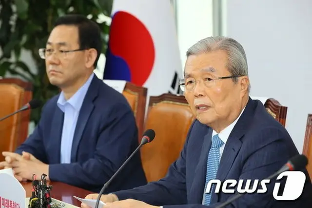 韓国野党“未来統合党”のキム・ジョンイン非常対策委員長は、国会で開かれた会議で発言をしている（提供:news1）