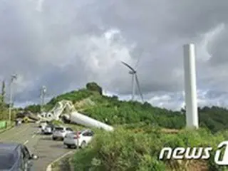 台風9号の威力、 韓国の慶南梁山で風力発電機1基が倒れる