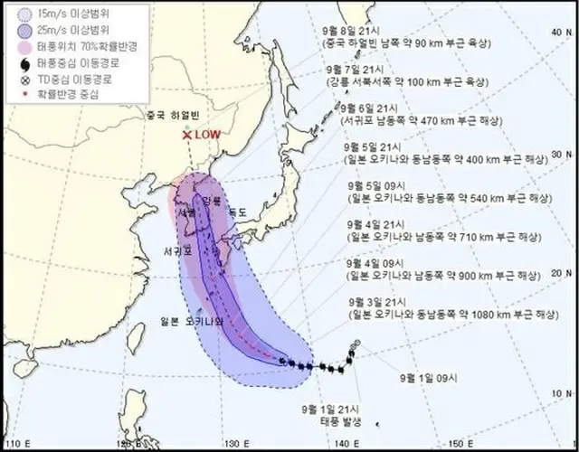 台風10号「ハイシェン」、7日に朝鮮半島直撃…プサン（釜山）上陸後カンヌン（江陵）へ移動（提供:news1）