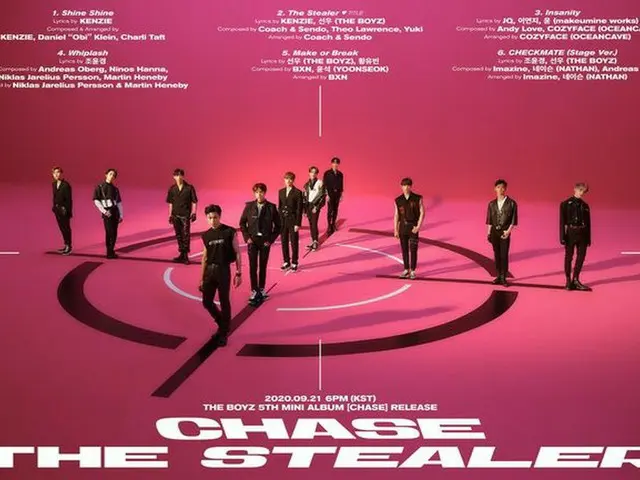 「THE BOYZ」が公式SNSで、5thミニアルバム「CHASE」のトラックリストイメージを公開した。（画像提供:wowkorea）