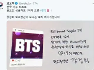 韓国外相　ＢＴＳの快挙に祝賀メッセージ