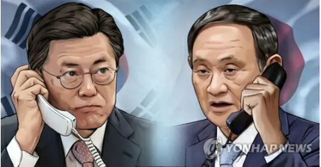 文大統領（左）と菅首相（イラスト）＝（聯合ニュース）