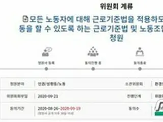 「すべての労働者に勤労基準法を適用」…韓国国会、10万人の同意を得た国民請願を環境労働委員会に付託