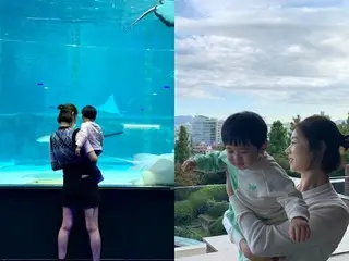 女優チャン・シニョン、旦那カン・ギョンジュンと家族お出かけで次男を抱えた美脚の後ろ姿に感嘆