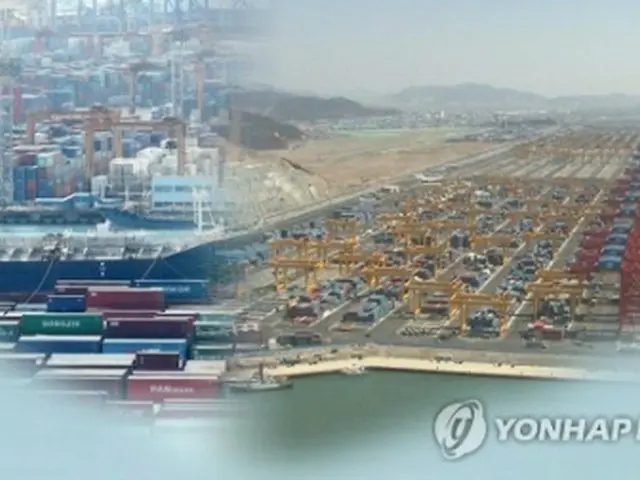 輸出用のコンテナが積まれた韓国の港（資料写真）＝（聯合ニュースTV）