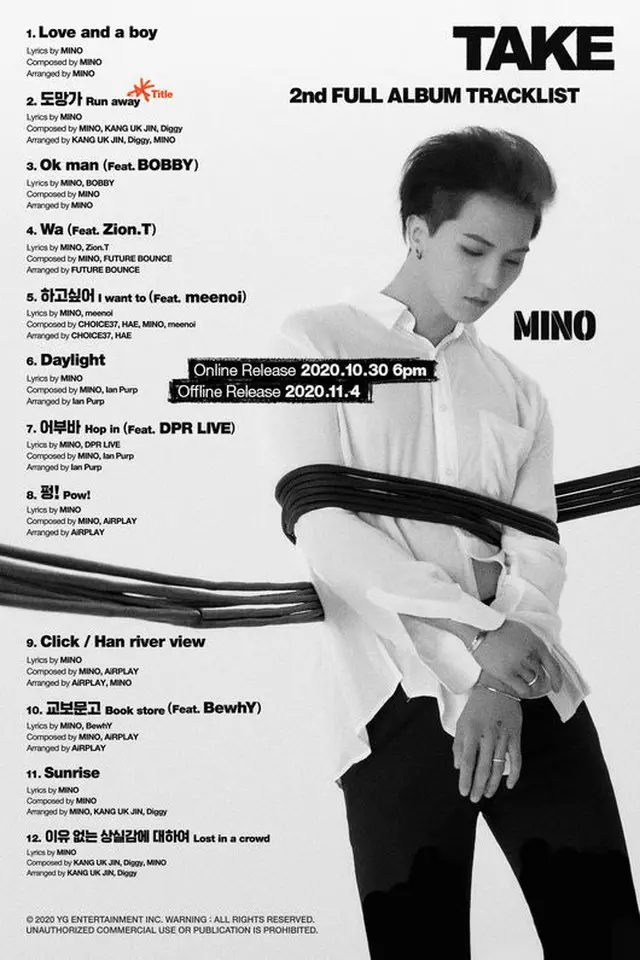 MINO（WINNER）、2ndフルアルバム「TAKE」トラックリスト公開＝BOBBY（iKON）がフィーチャリング（画像提供:wowkorea）