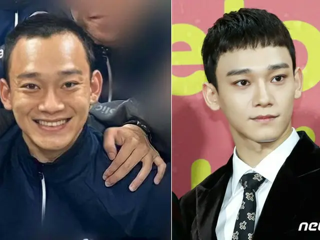 先月入隊したCHEN（EXO）の訓練所写真が話題沸騰。左が訓練所での写真。（画像提供:wowkorea）