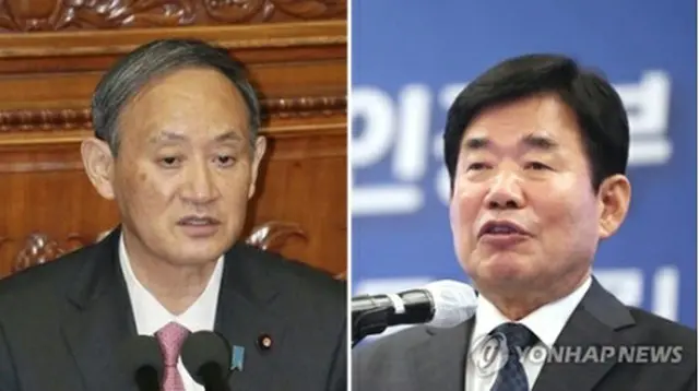 菅首相（左）と金議員＝（共同＝聯合ニュース）