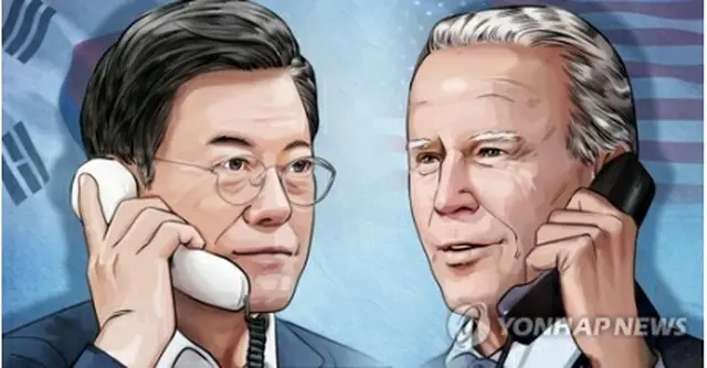 文大統領（左）とバイデン氏（イラスト）＝（聯合ニュース）