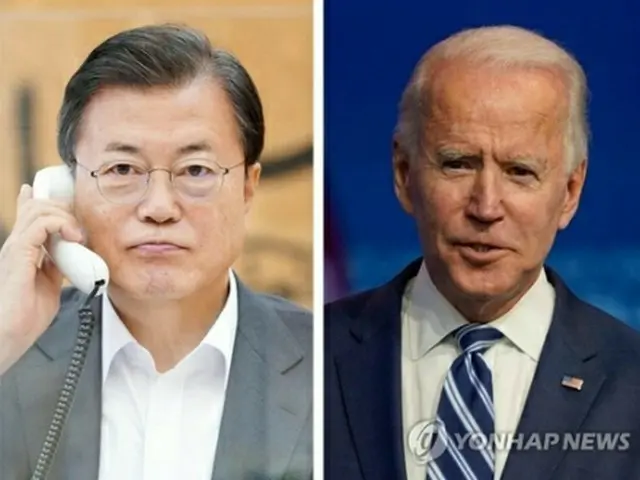 文大統領（左）とバイデン氏＝（ＡＰ＝聯合ニュース）≪転載・転用禁止≫