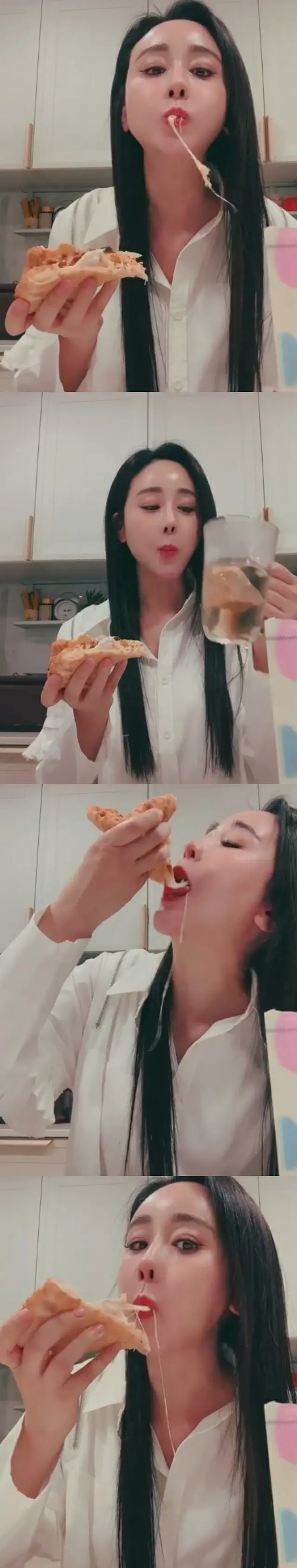 女優ハム・ソウォンが見る人の食欲を刺激するピザモッパンを披露した。（画像提供:OSEN）