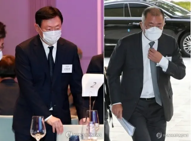 辛東彬氏（左）と鄭義宣氏（資料写真）＝（聯合ニュース）