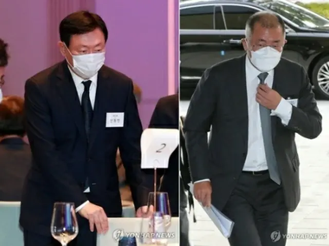 辛東彬氏（左）と鄭義宣氏（資料写真）＝（聯合ニュース）