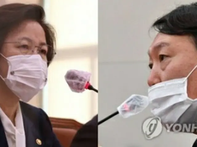 秋長官（左）と尹検事総長（資料写真）＝（聯合ニュース）