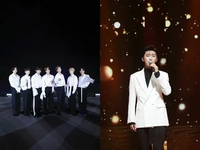 「2020 Asia Artist Awards」で3冠を獲得した「BTS（防弾少年団）」と歌手イム・ヨンウン。（画像提供:wowkorea）