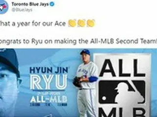 ブルージェイズ、リュ・ヒョンジンの「オールMLBチーム」セカンドチーム入りをお祝い