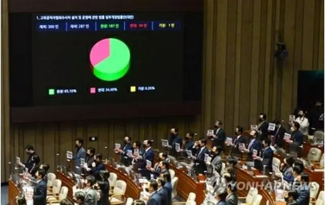 国会で公捜処設置法の改正案が可決された＝10日、ソウル（聯合ニュース）
